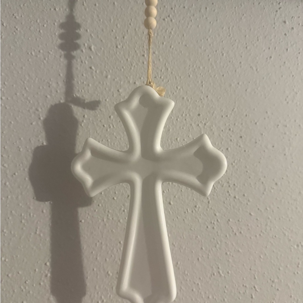Others Follow White Ceramic Cross Decor